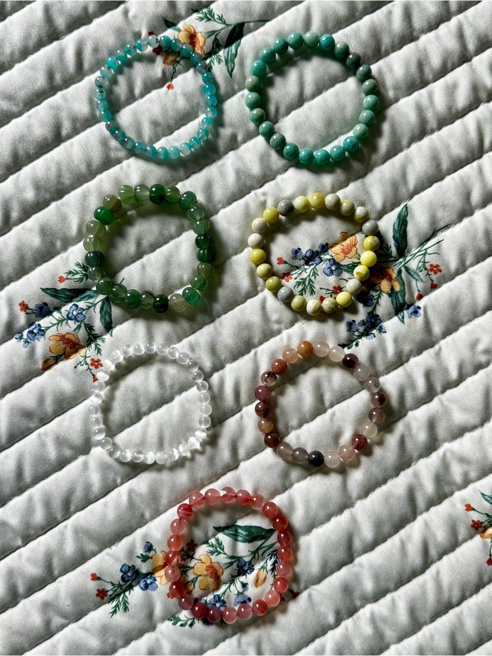 NWOT Set of 7 Natural Gemstone Crystal Bead Stretch Bracelets, Multicolor Stack